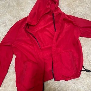 Red cropped rain jacket